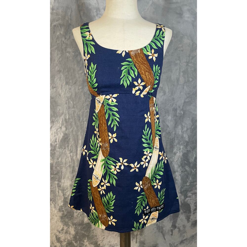 Vintage Y2K Hawaiian Surfboard Print Babydoll Dress Empire Waist Surfer S Casual